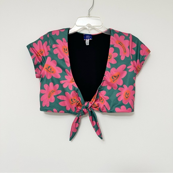 Lazy Oaf Other - Lazy Oaf UK Brand Warped Flower Face Bikini Top Lazy Swim Wrap Top Women's 8 USA